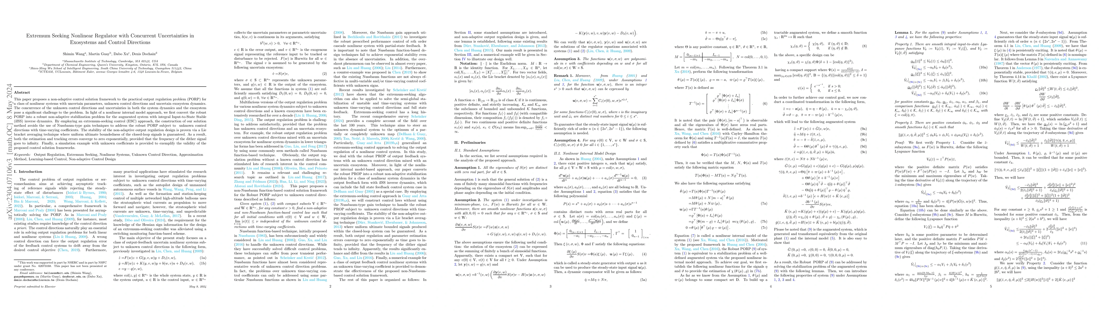 Thumbnail for Extremum Seeking Nonlinear Regulator with Concurrent Uncertainties in
  Exosystems and Control Directions