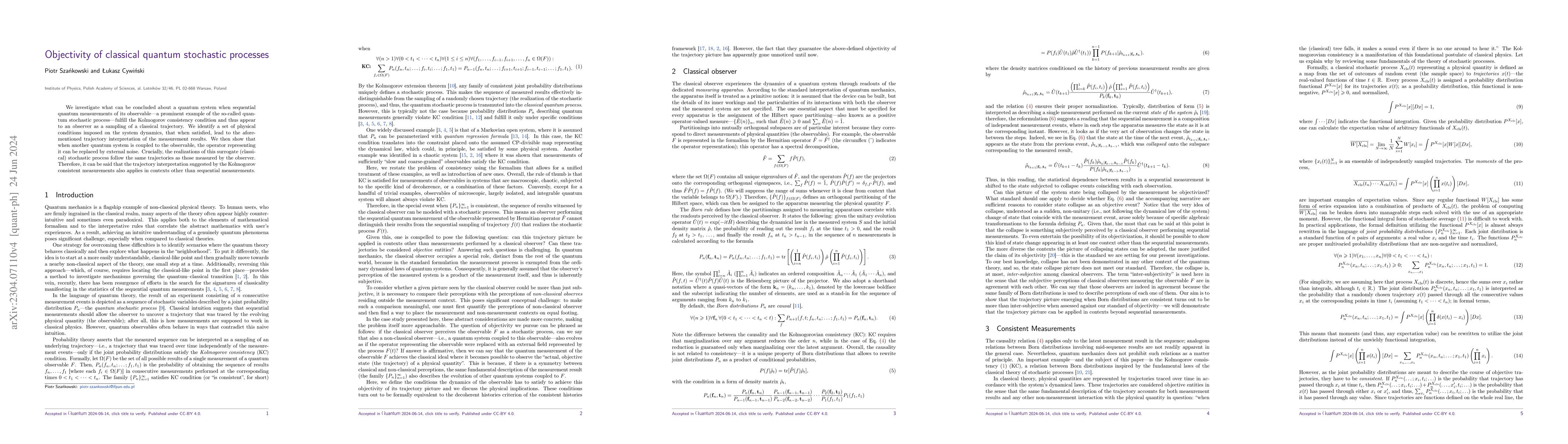 Thumbnail for Objectivity of classical quantum stochastic processes