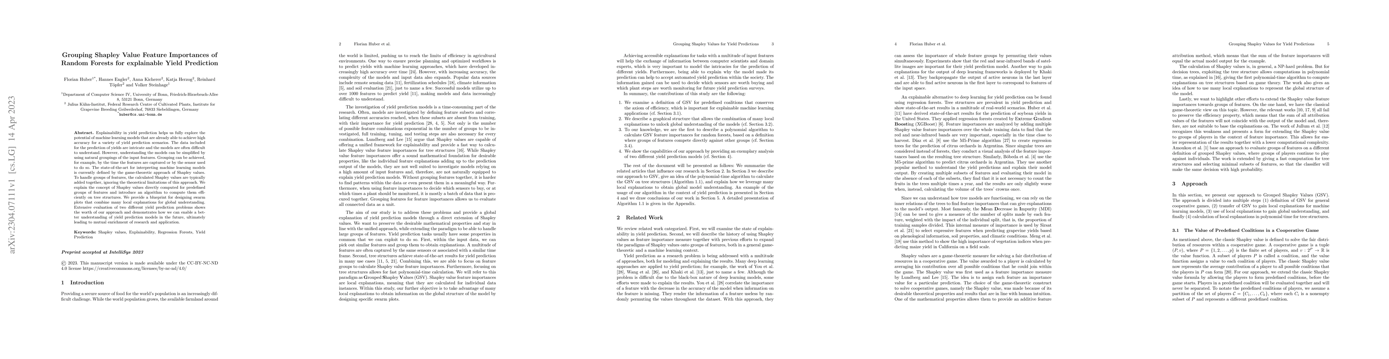Thumbnail for Grouping Shapley Value Feature Importances of Random Forests for
  explainable Yield Prediction