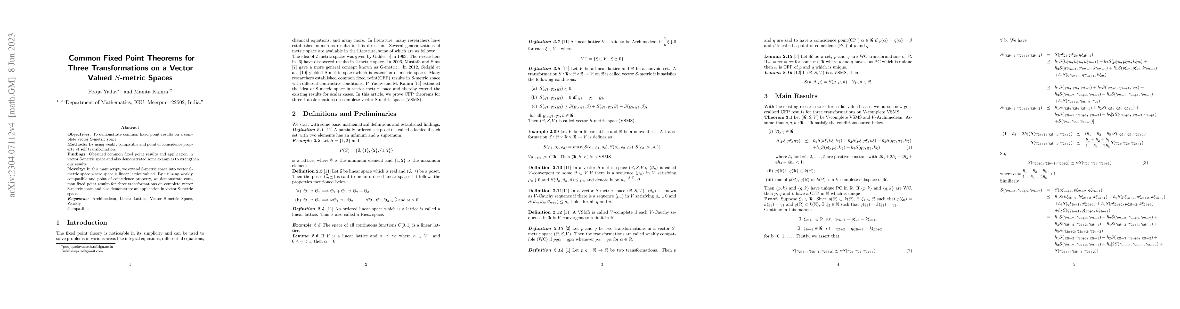 Thumbnail for New Generalized Common Fixed Point Theorems for Three Transformations on
  a Vector Valued S-metric Spaces