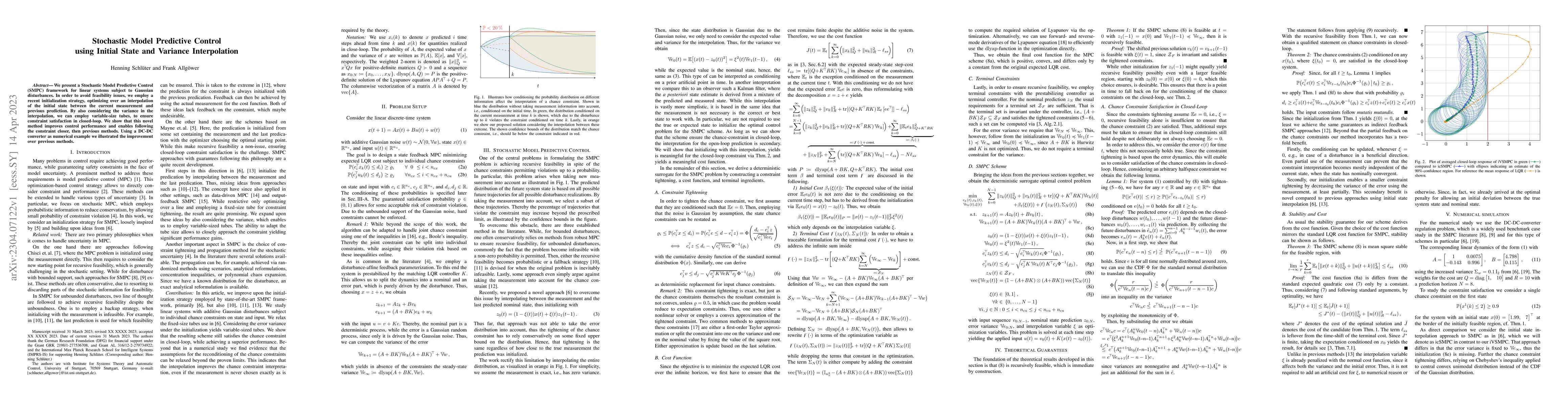 Thumbnail for Stochastic Model Predictive Control using Initial State and Variance
  Interpolation