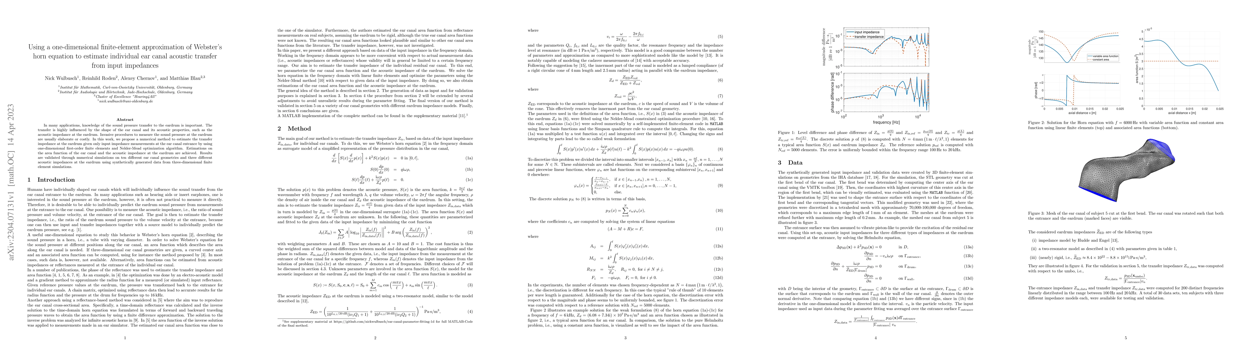 Thumbnail for Using a one-dimensional finite-element approximation of Webster's horn
  equation to estimate individual ear canal acoustic transfer from input
  impedances