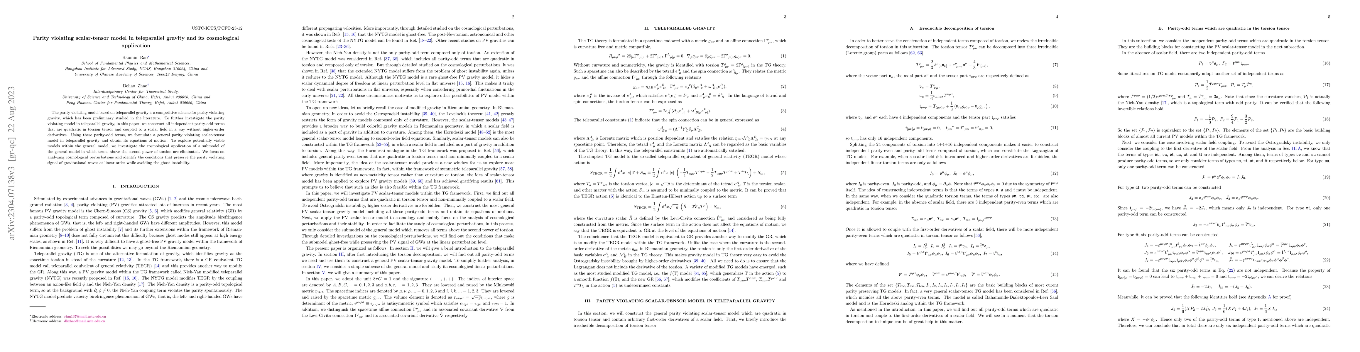 Thumbnail for Parity violating scalar-tensor model in teleparallel gravity and its
  cosmological application