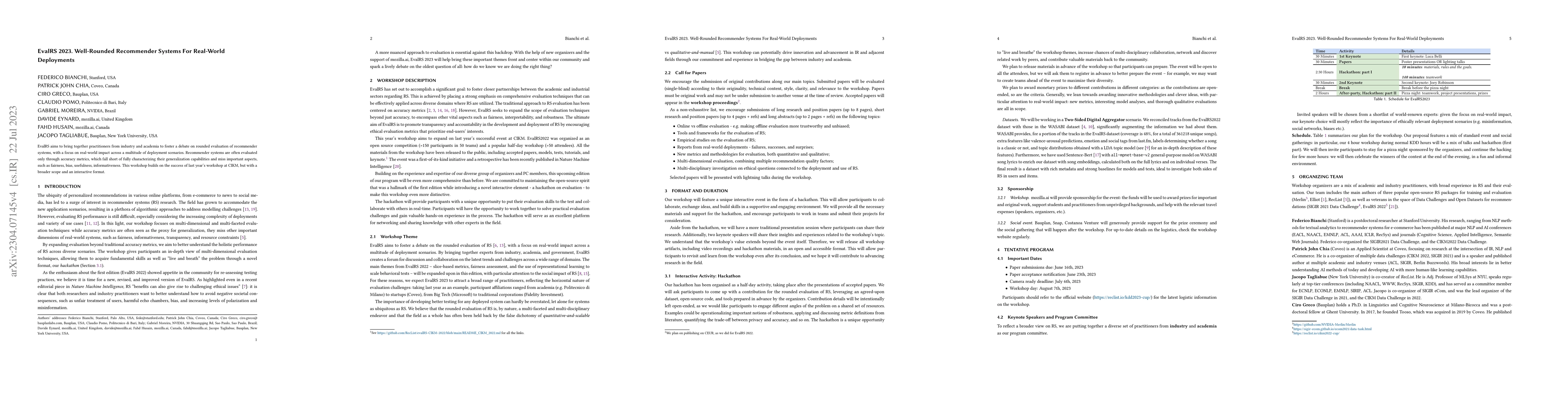 Thumbnail for EvalRS 2023. Well-Rounded Recommender Systems For Real-World Deployments