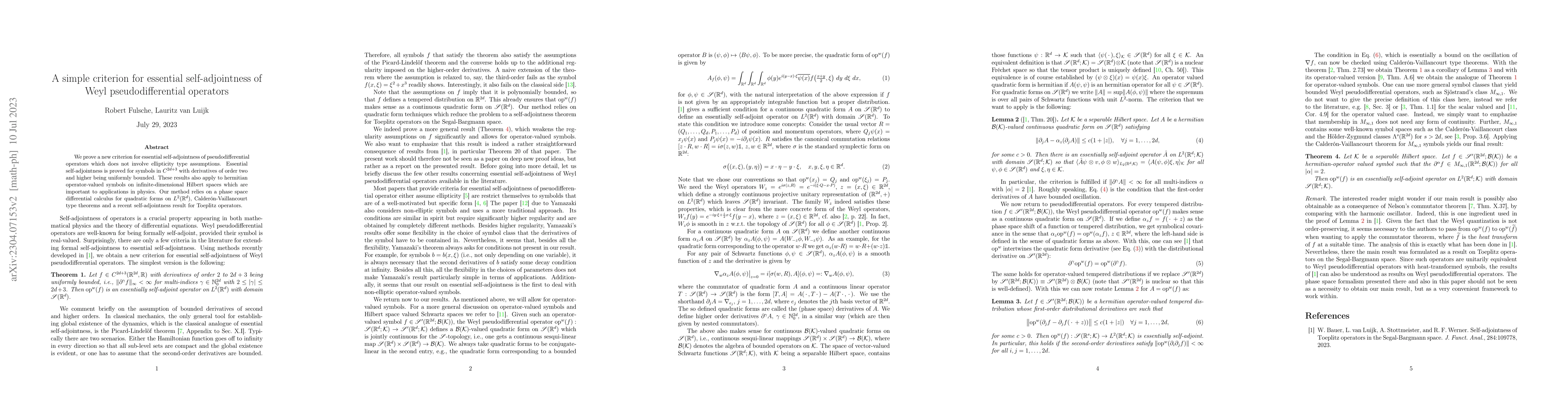 Thumbnail for A simple criterion for essential self-adjointness of Weyl
  pseudodifferential operators