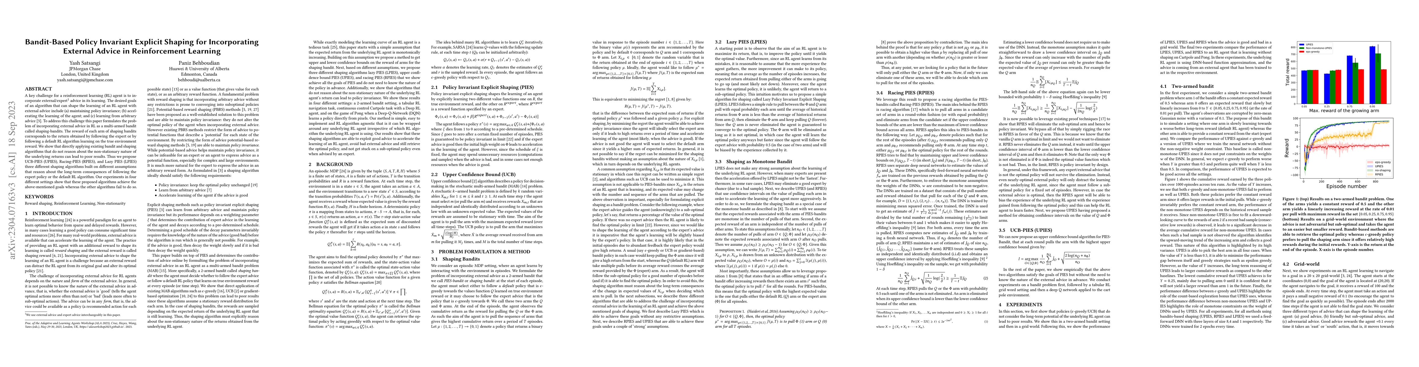 Thumbnail for Bandit-Based Policy Invariant Explicit Shaping for Incorporating
  External Advice in Reinforcement Learning