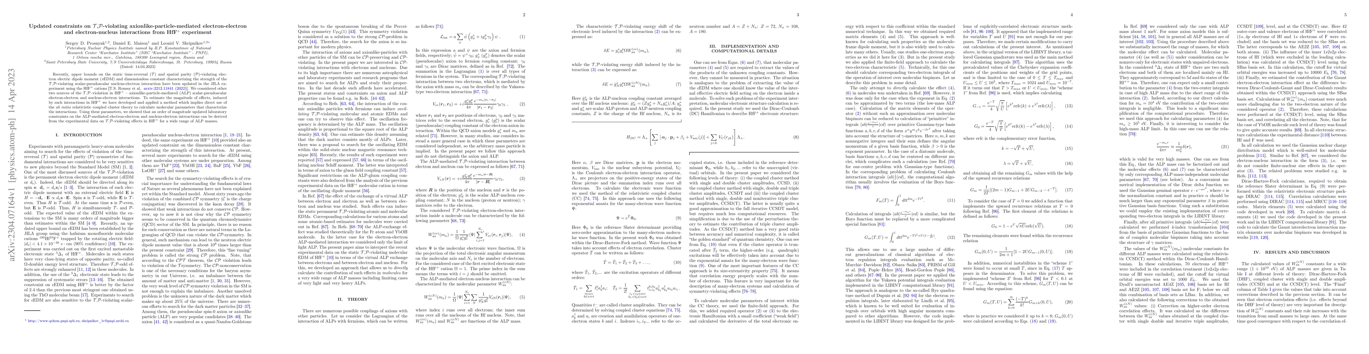 Thumbnail for Updated constraints on $\mathcal{T}$,$\mathcal{P}$-violating
  axionlike-particle-mediated electron-electron and electron-nucleus
  interactions from HfF$^+$ experiment