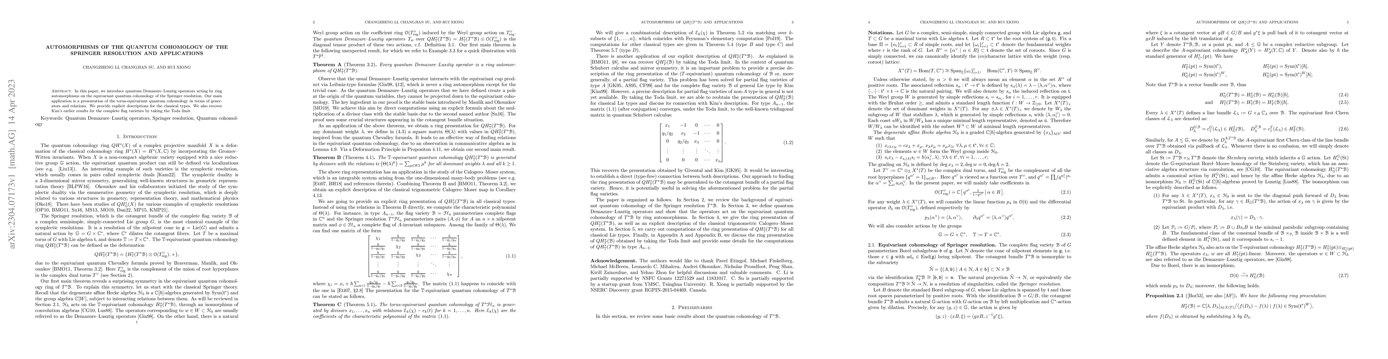 Thumbnail for Automorphisms of the Quantum Cohomology of the Springer Resolution and
  Applications