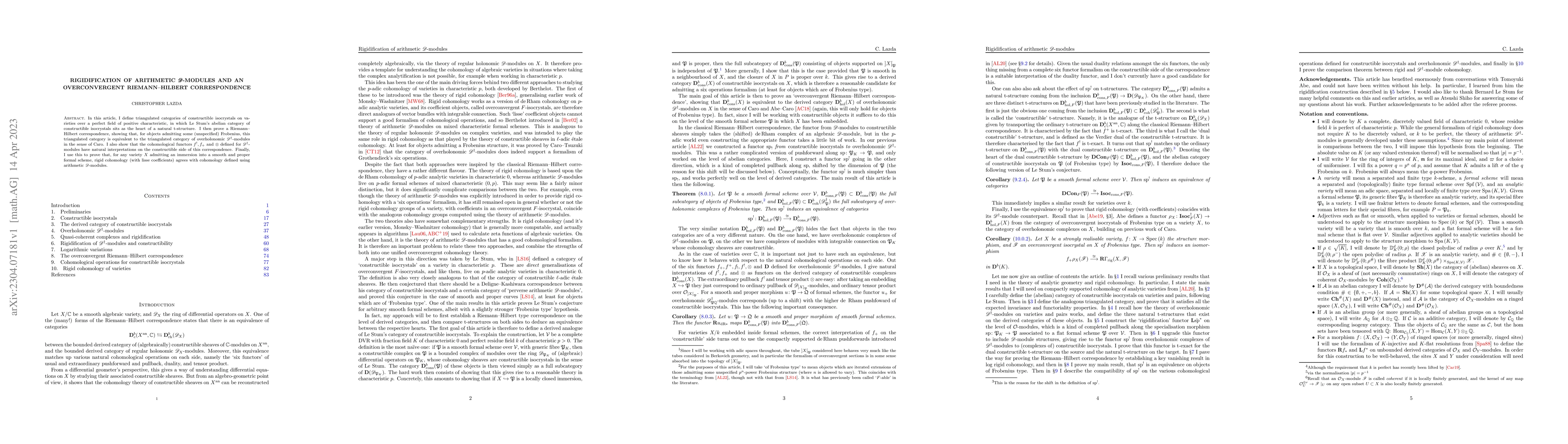 Thumbnail for Rigidification of arithmetic $\mathscr{D}$-modules and an overconvergent
  Riemann-Hilbert correspondence