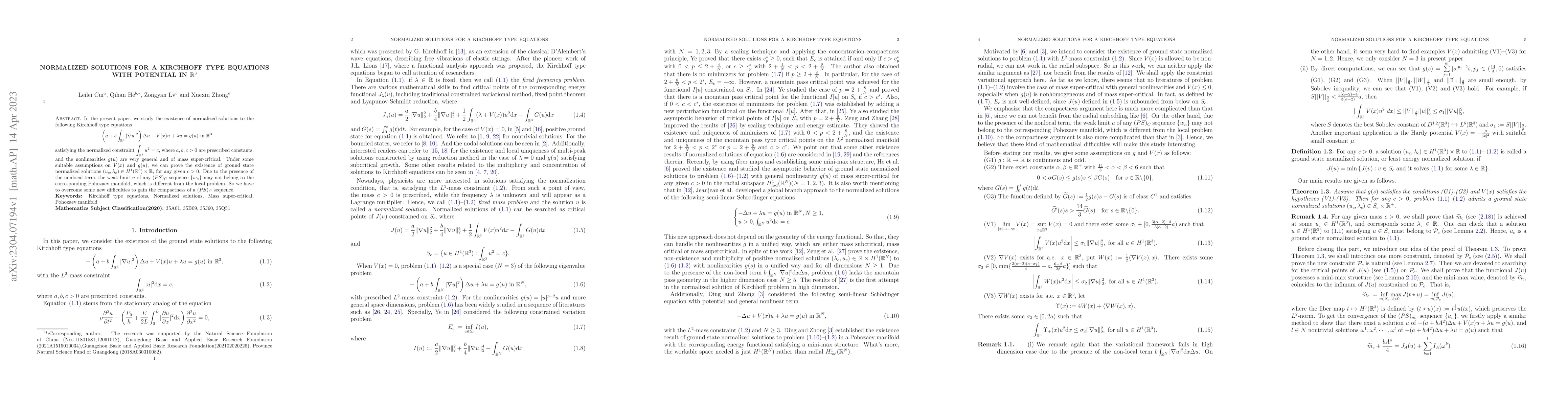 Thumbnail for Normalized solutions for a Kirchhoff type equations with potential in
  $\mathbb{R}^3$