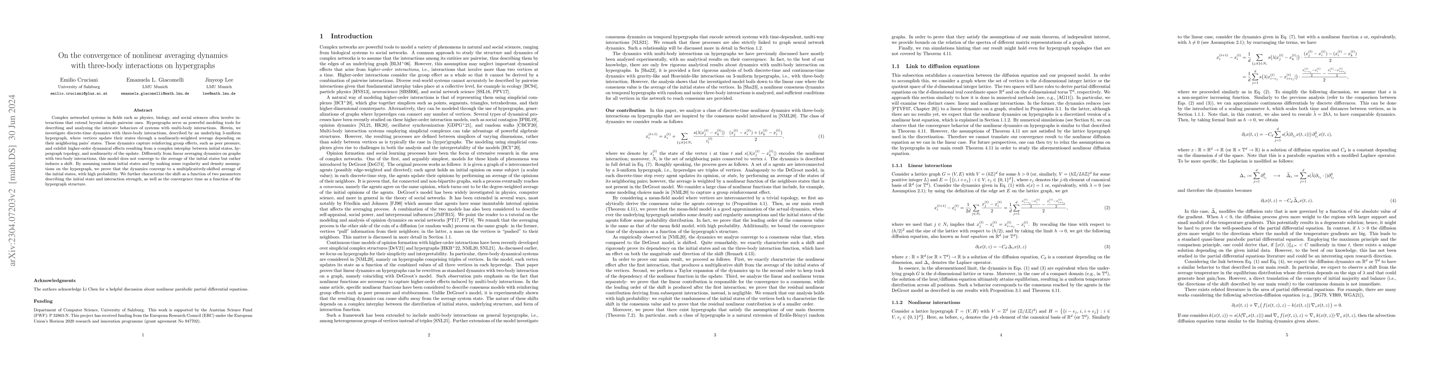 Thumbnail for On the convergence of nonlinear averaging dynamics with three-body
  interactions on hypergraphs