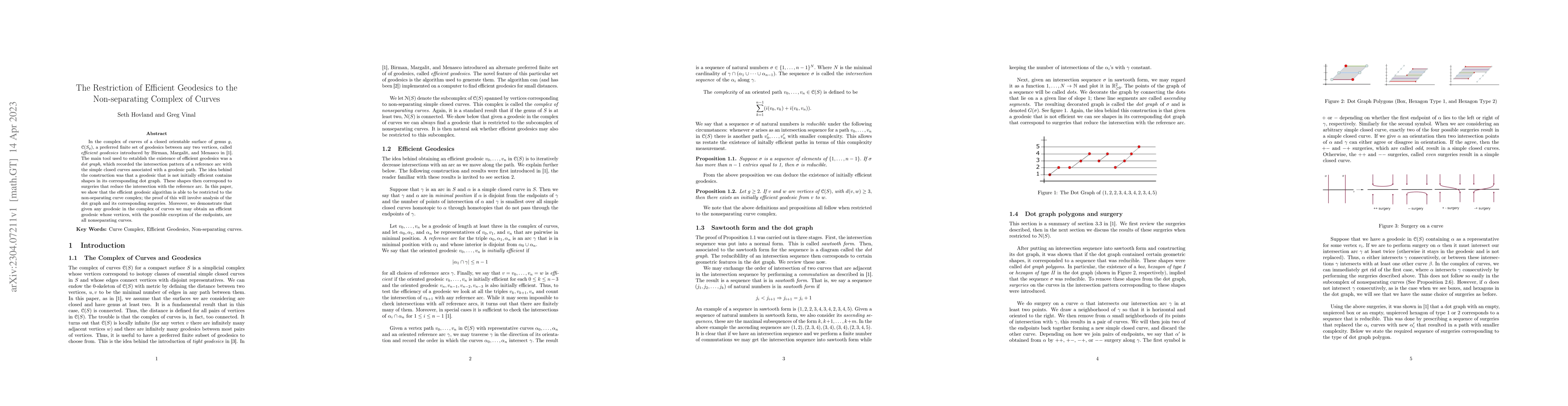 Thumbnail for The Restriction of Efficient Geodesics to the Non-separating Complex of
  Curves