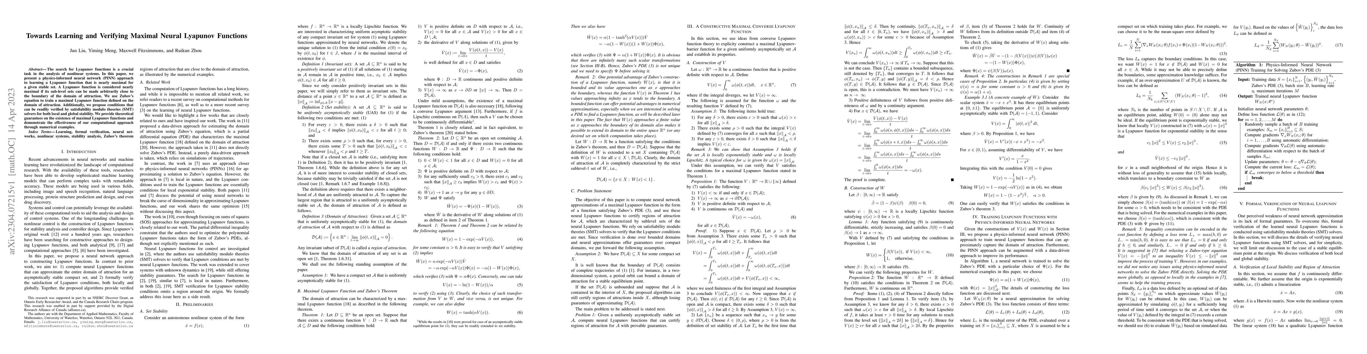 Thumbnail for Towards Learning and Verifying Maximal Neural Lyapunov Functions