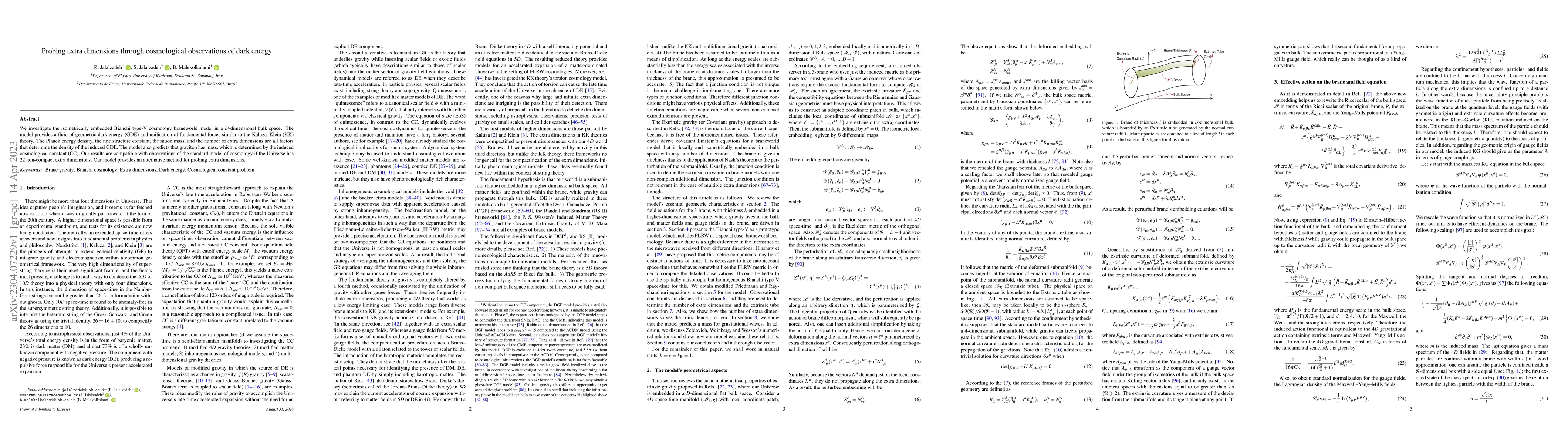 Thumbnail for Probing extra dimensions through cosmological observations of dark
  energy