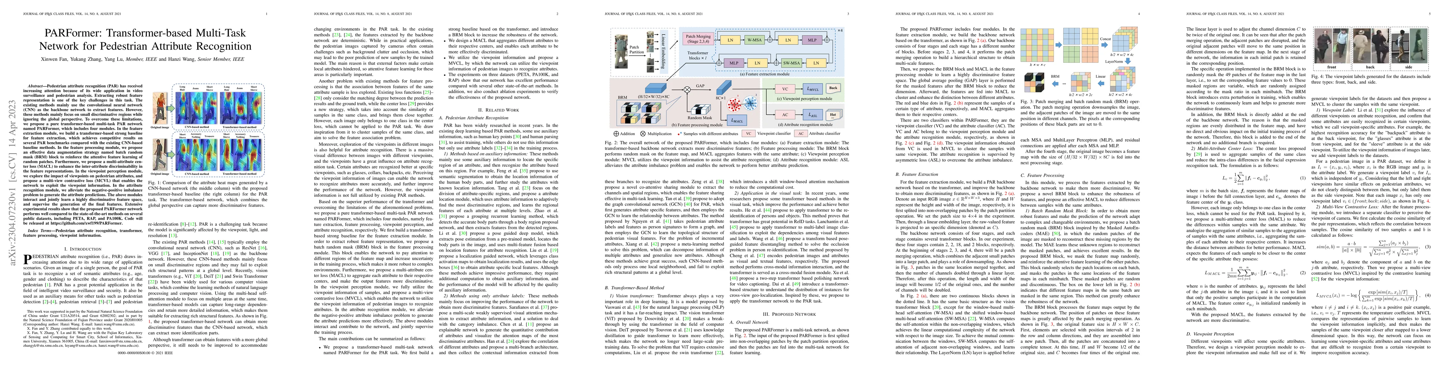 Thumbnail for PARFormer: Transformer-based Multi-Task Network for Pedestrian Attribute
  Recognition