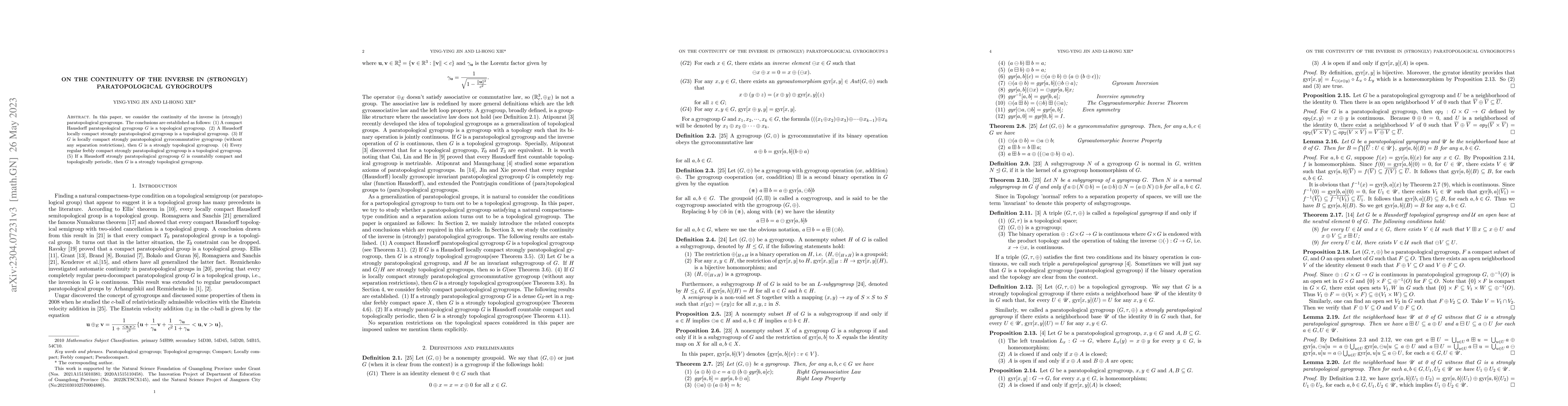Thumbnail for On the continuity of the inverse in (strongly) paratopological
  gyrogroups