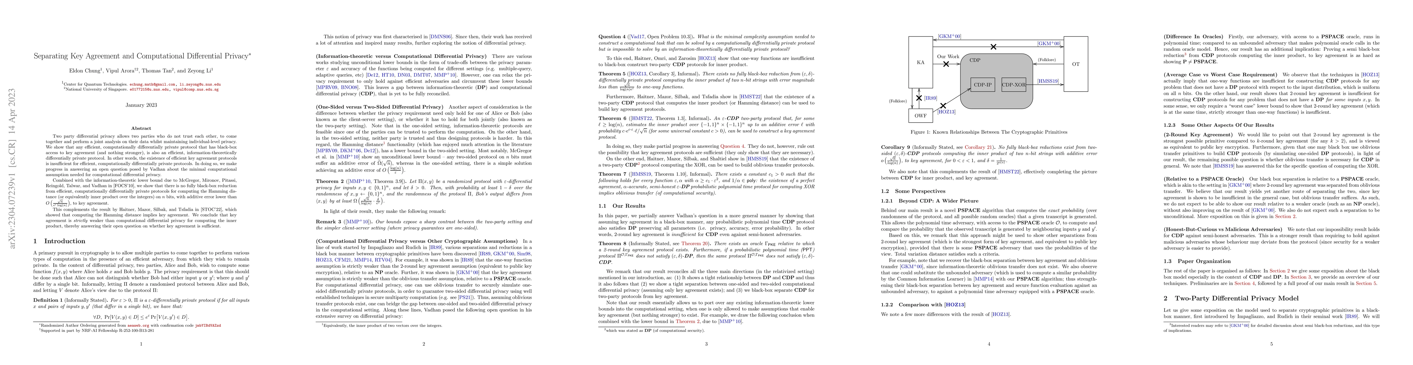 Thumbnail for Separating Key Agreement and Computational Differential Privacy