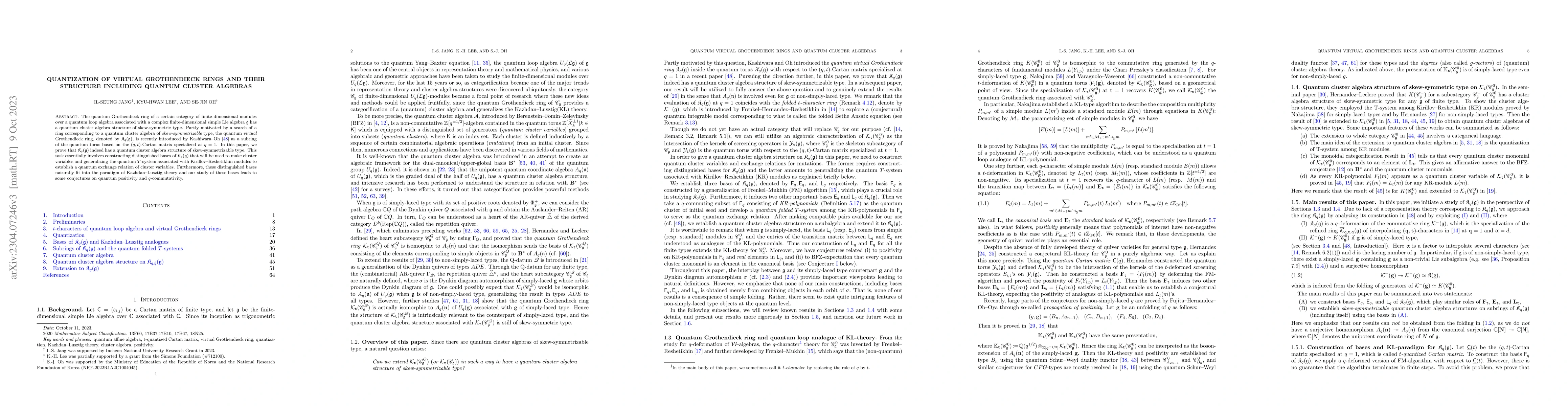 Thumbnail for Quantization of virtual Grothendieck rings and their structure including
  quantum cluster algebras