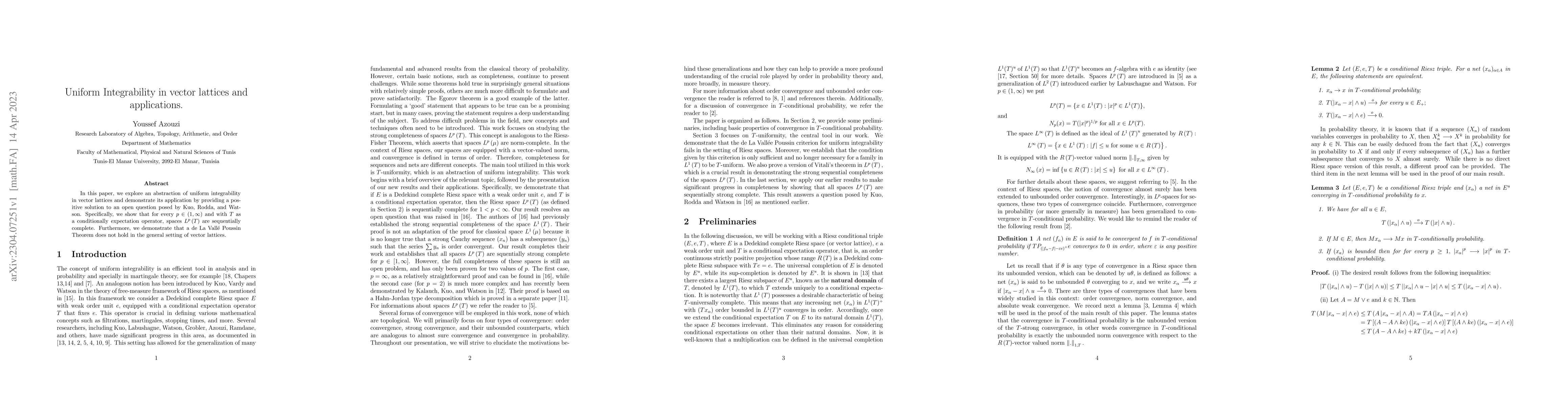 Thumbnail for Uniform Integrability in vector lattices and applications