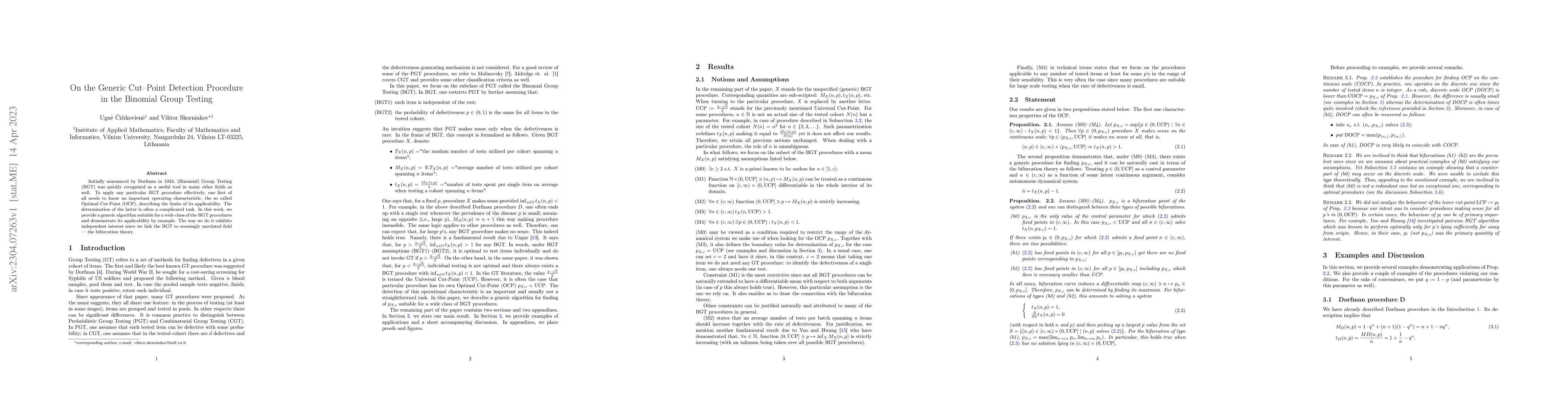 Thumbnail for On the Generic Cut--Point Detection Procedure in the Binomial Group
  Testing