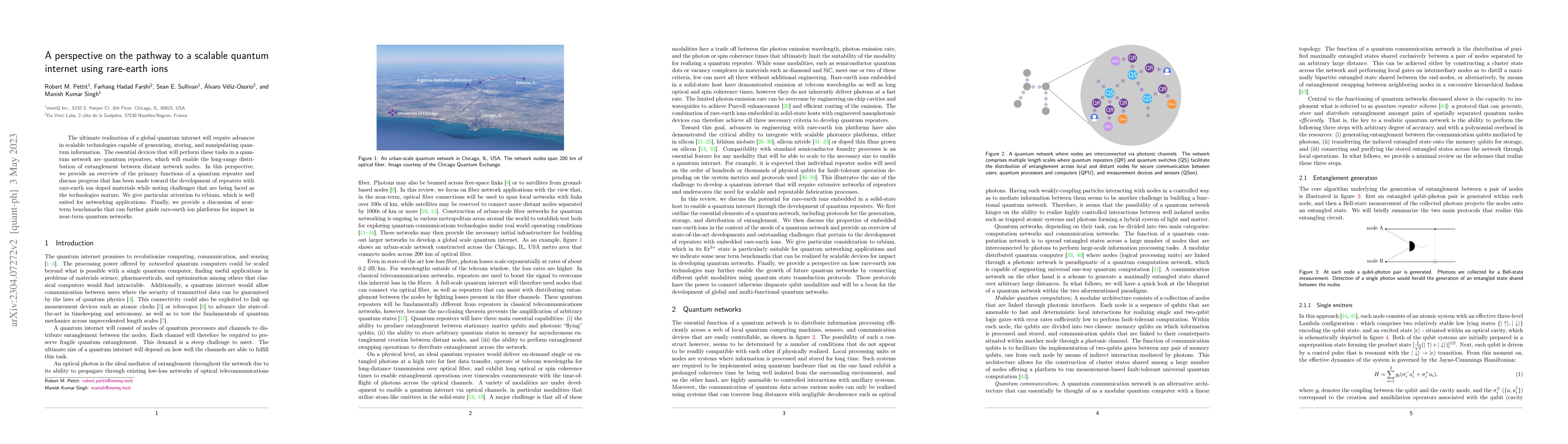 Thumbnail for A perspective on the pathway to a scalable quantum internet using
  rare-earth ions