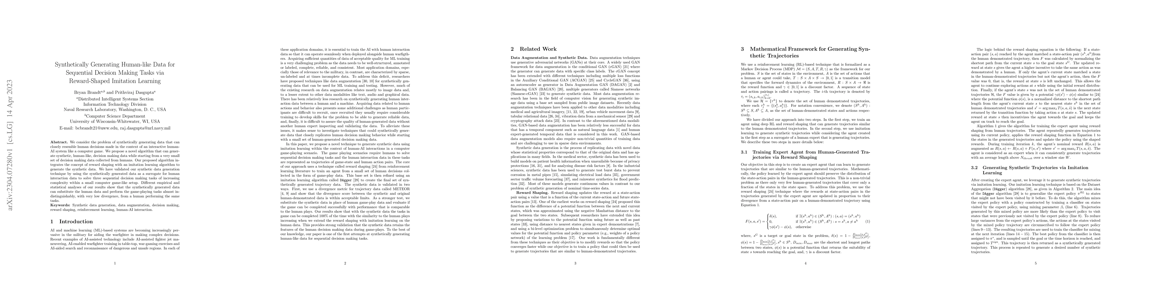 Thumbnail for Synthetically Generating Human-like Data for Sequential Decision Making
  Tasks via Reward-Shaped Imitation Learning