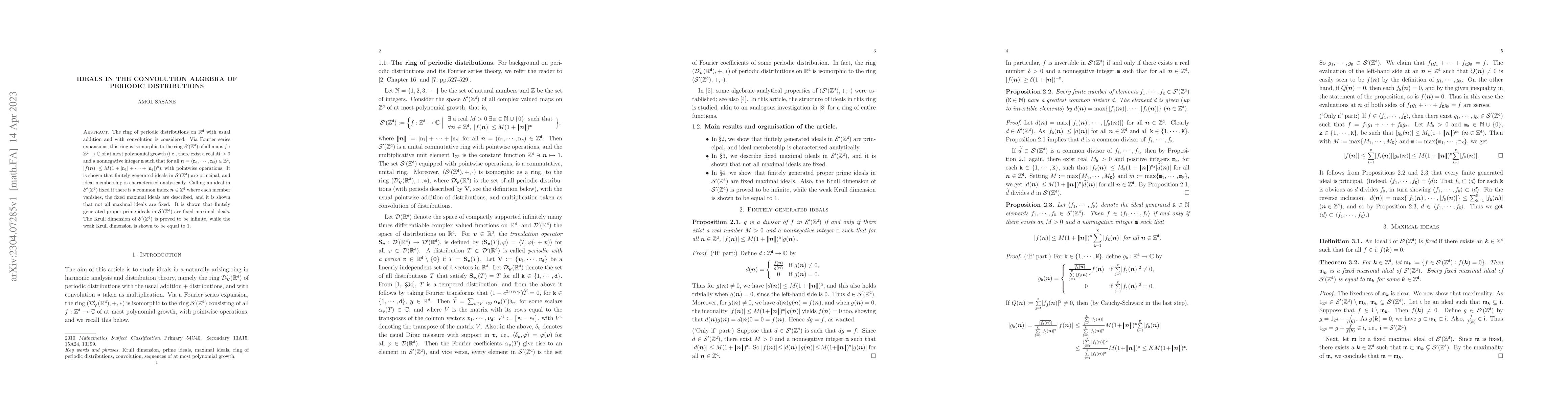 Thumbnail for Ideals in the convolution algebra of periodic distributions