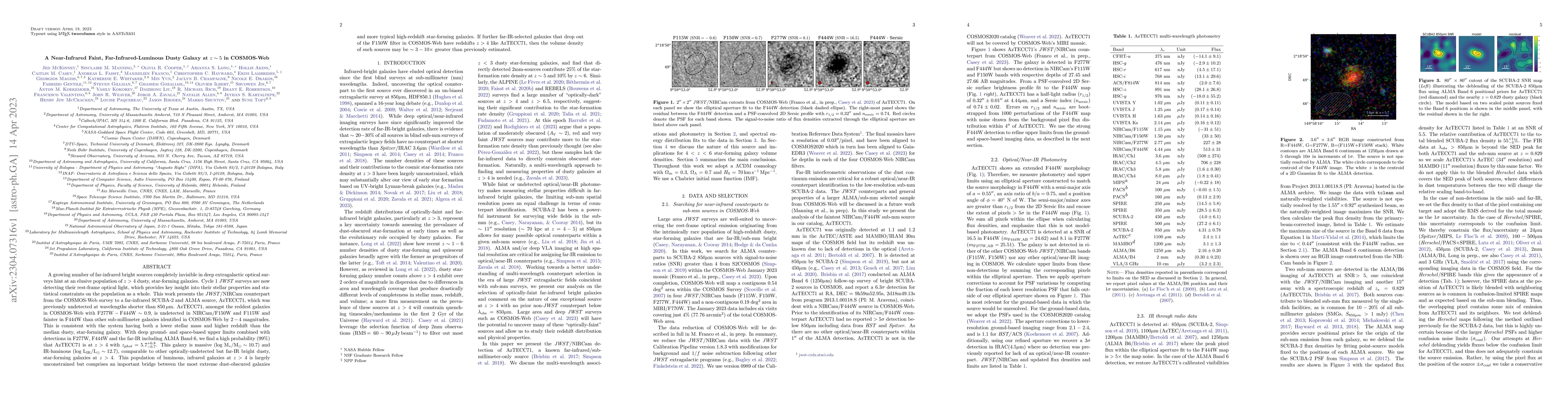 Thumbnail for A Near-Infrared Faint, Far-Infrared-Luminous Dusty Galaxy at z~5 in
  COSMOS-Web