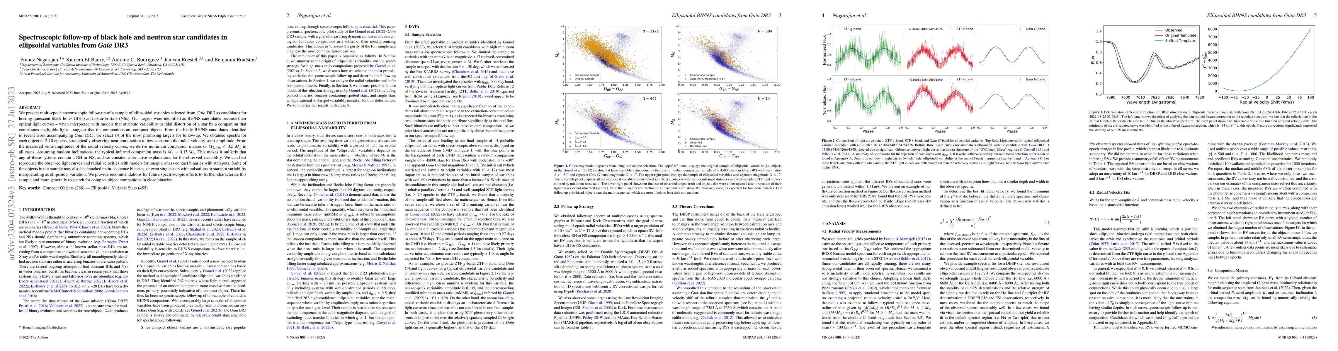 Thumbnail for Spectroscopic follow-up of black hole and neutron star candidates in
  ellipsoidal variables from Gaia DR3