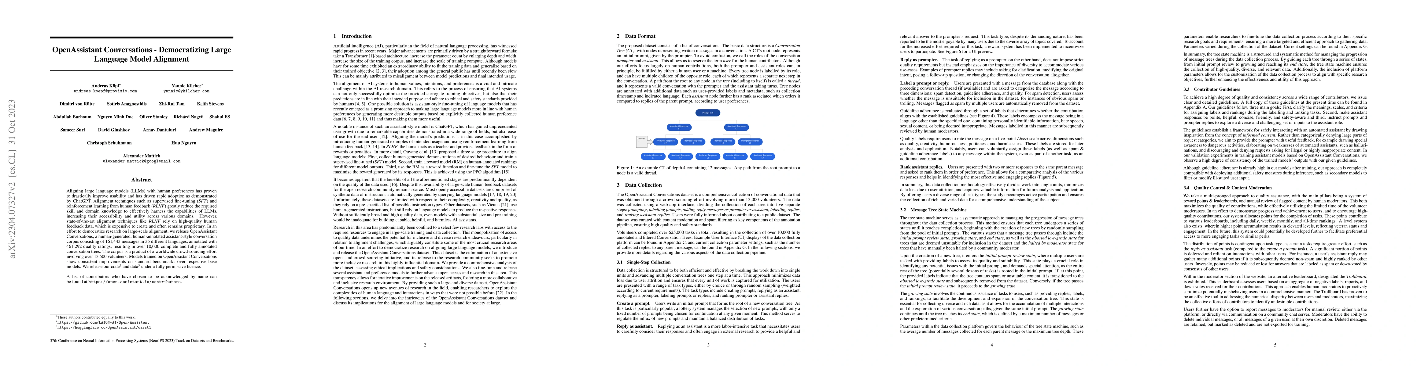 Thumbnail for OpenAssistant Conversations -- Democratizing Large Language Model
  Alignment