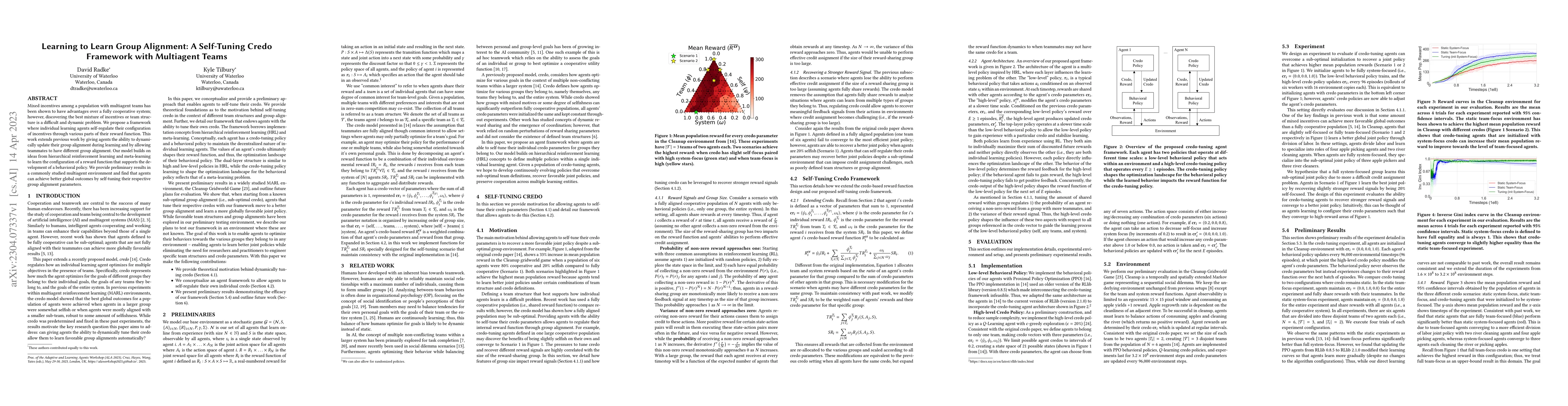 Thumbnail for Learning to Learn Group Alignment: A Self-Tuning Credo Framework with
  Multiagent Teams