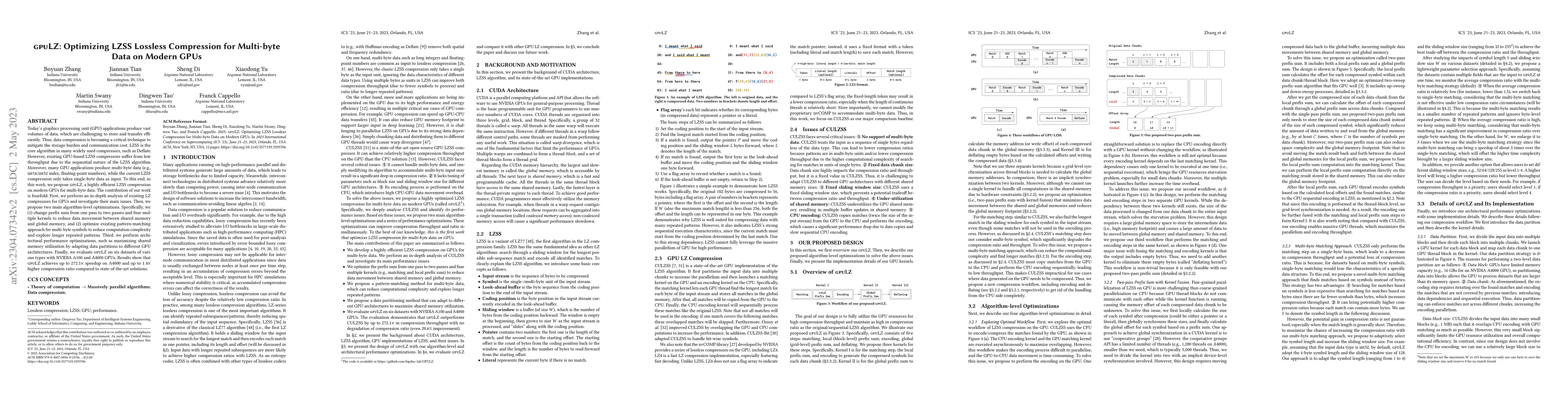 Thumbnail for GPULZ: Optimizing LZSS Lossless Compression for Multi-byte Data on
  Modern GPUs