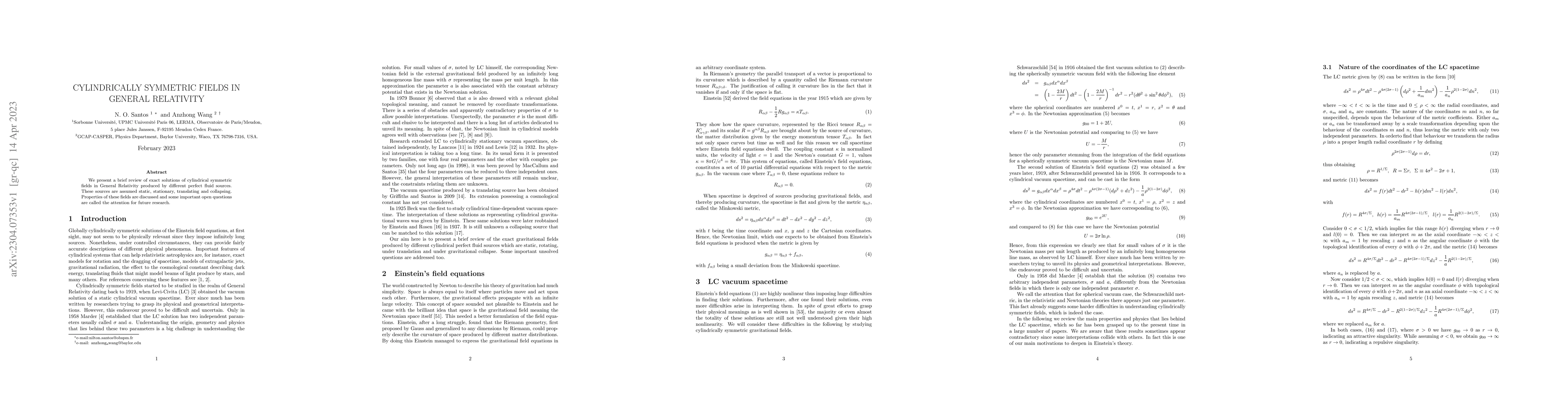 Thumbnail for Cylindrically Symmetric Fields in General Relativity