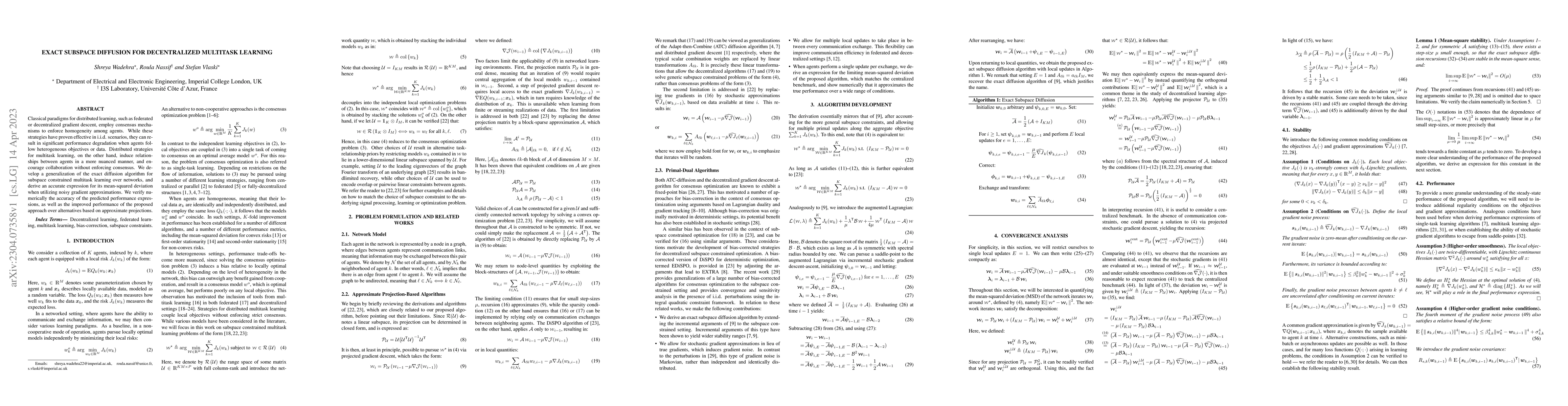 Thumbnail for Exact Subspace Diffusion for Decentralized Multitask Learning