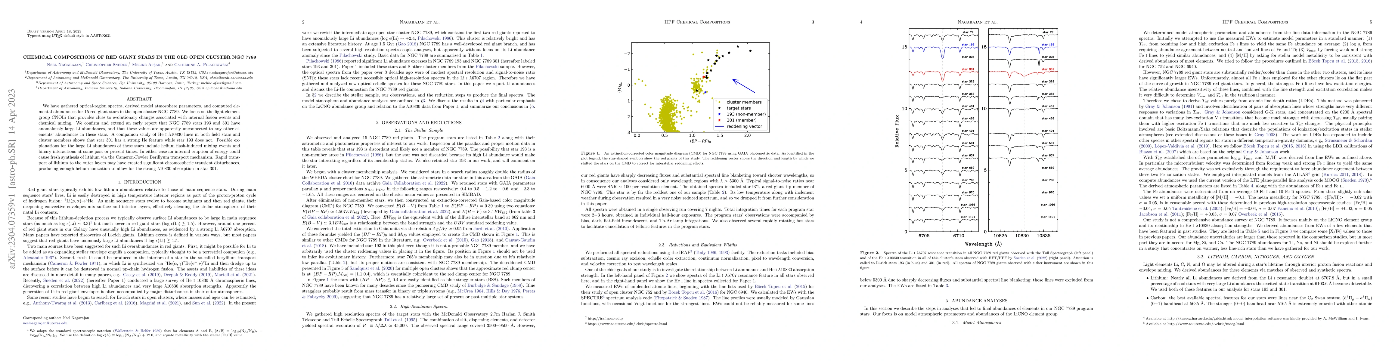 Thumbnail for Chemical Compositions of Red Giant Stars in the Old Open Cluster NGC
  7789