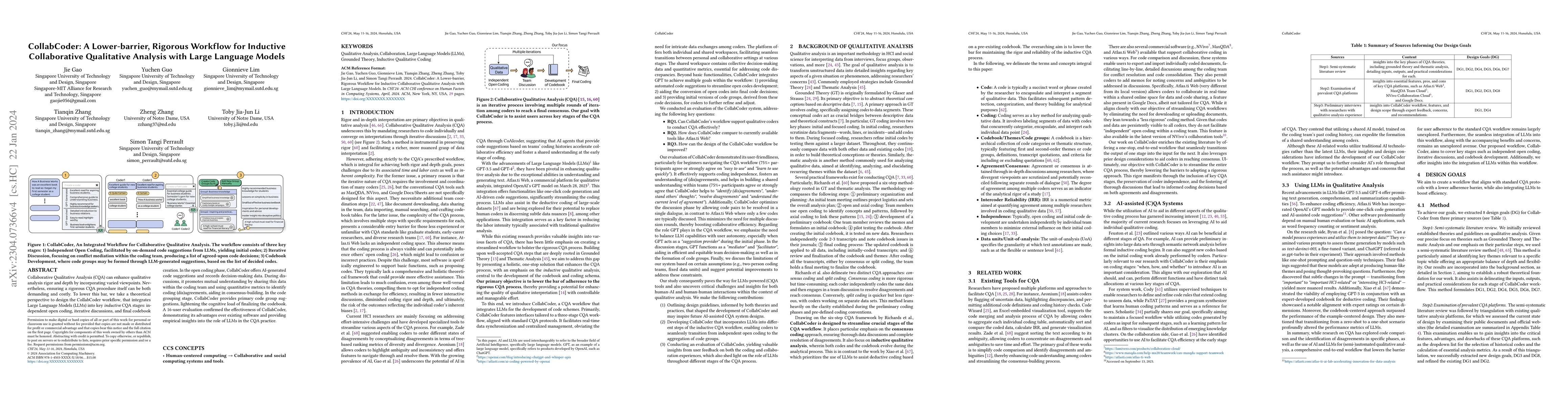 Thumbnail for CollabCoder: A Lower-barrier, Rigorous Workflow for Inductive
  Collaborative Qualitative Analysis with Large Language Models