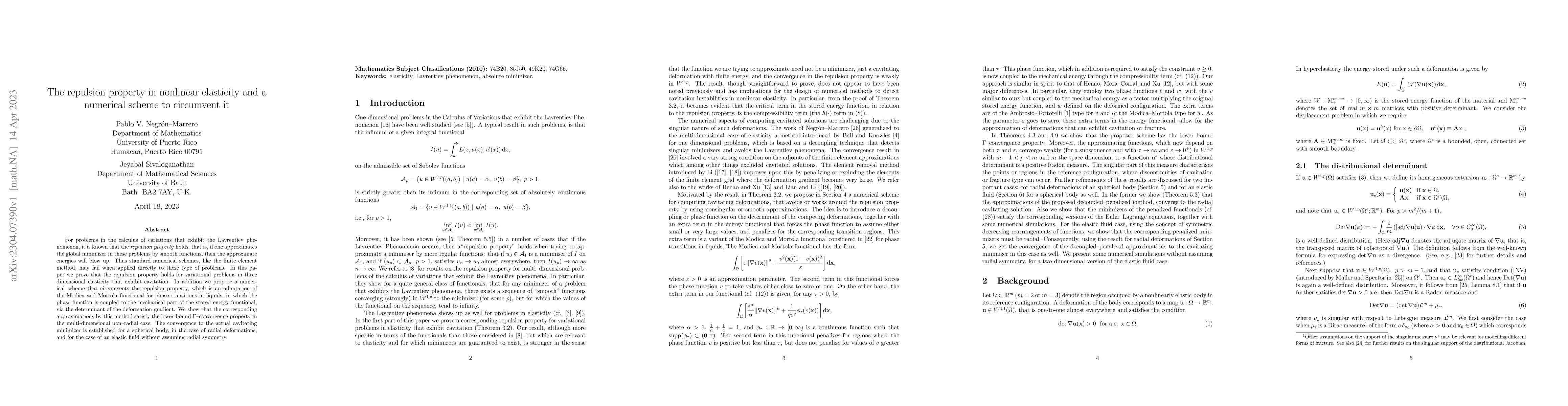 Thumbnail for The repulsion property in nonlinear elasticity and a numerical scheme to
  circumvent it