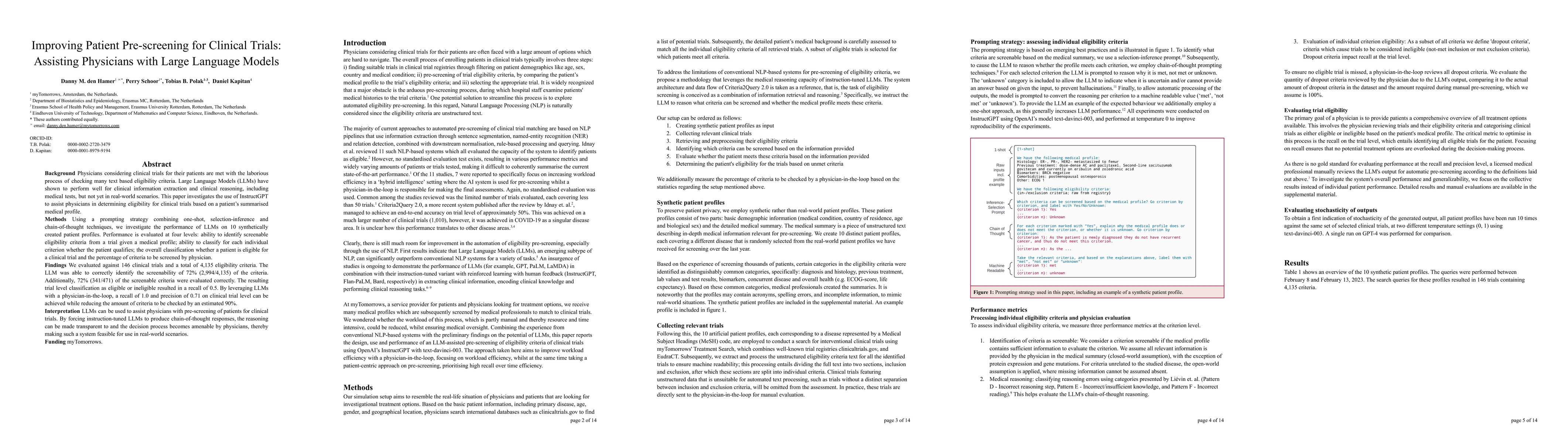 Thumbnail for Improving Patient Pre-screening for Clinical Trials: Assisting
  Physicians with Large Language Models