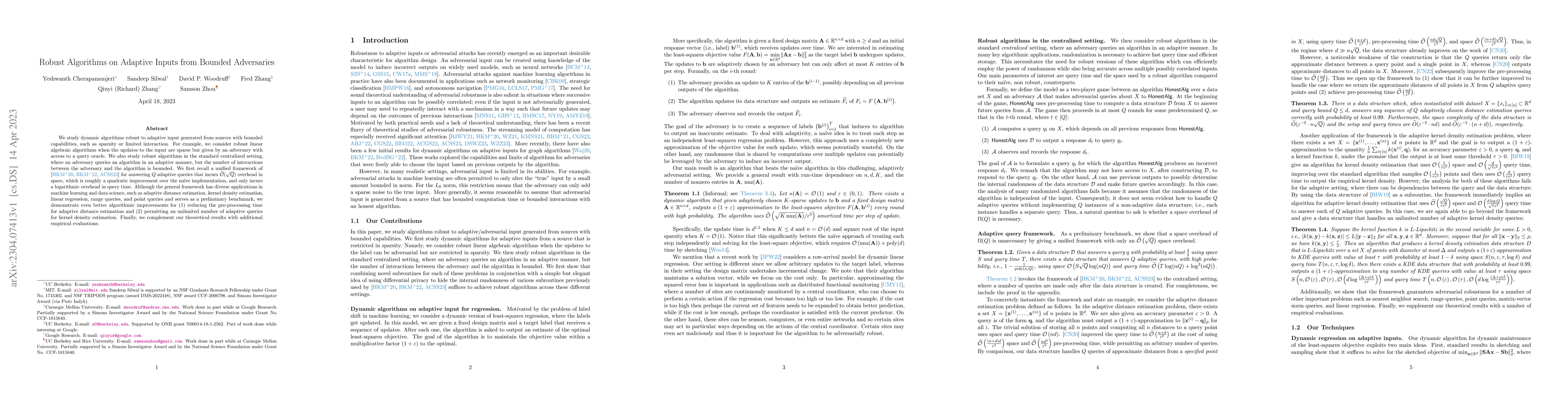 Thumbnail for Robust Algorithms on Adaptive Inputs from Bounded Adversaries