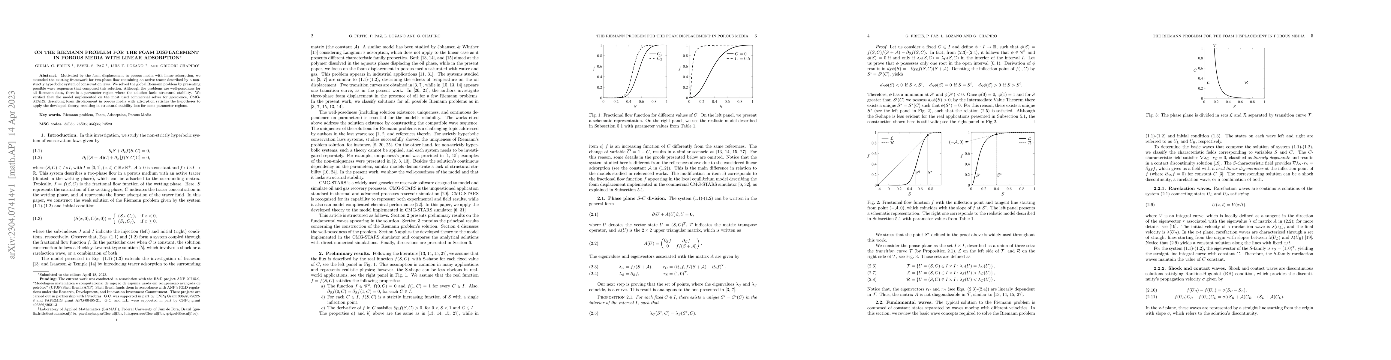 Thumbnail for On the Riemann problem for the foam displacement in porous media with
  linear adsorption