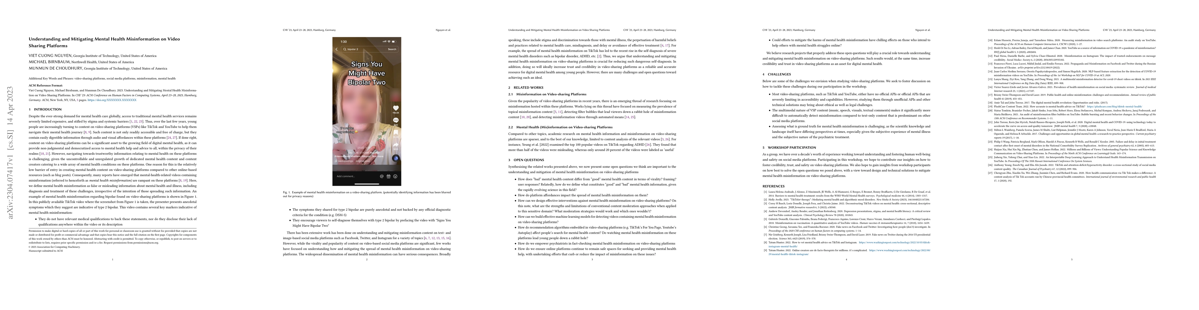 Thumbnail for Understanding and Mitigating Mental Health Misinformation on Video
  Sharing Platforms