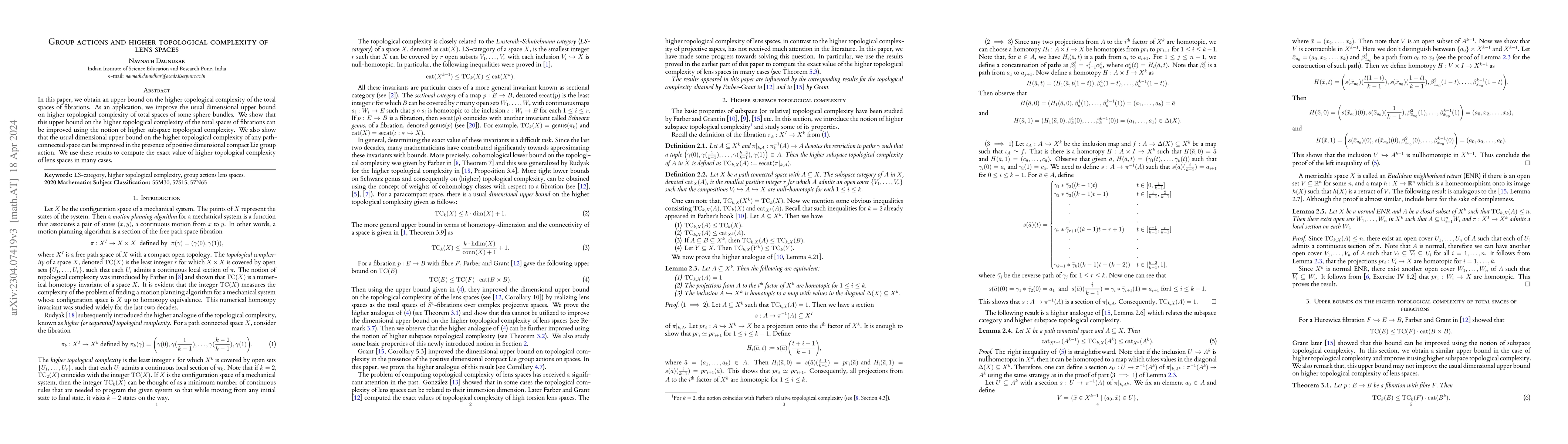 Thumbnail for Group actions and higher topological complexity of lens spaces