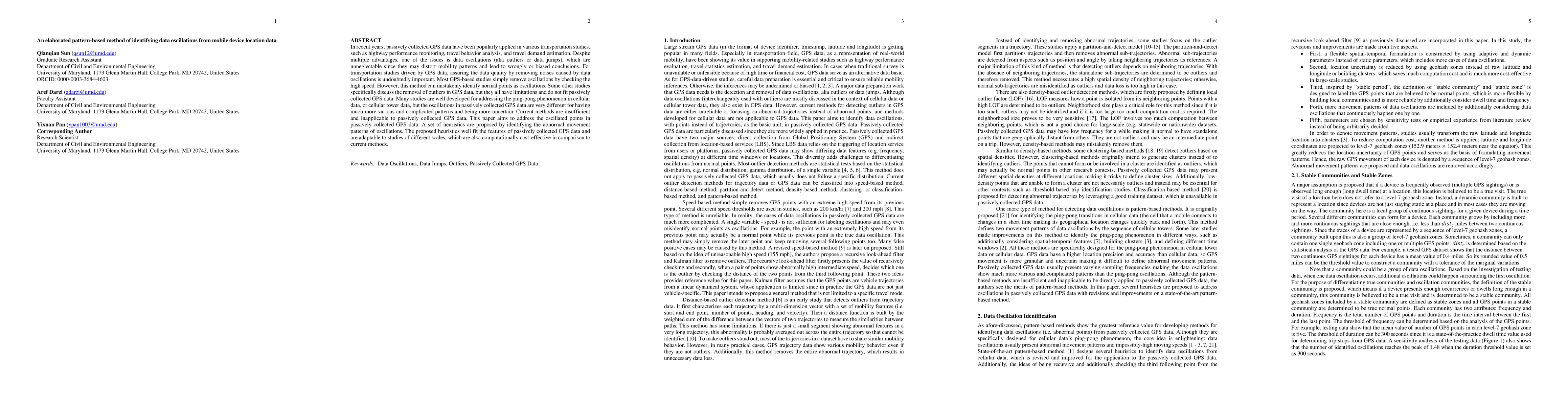 Thumbnail for An elaborated pattern-based method of identifying data oscillations from
  mobile device location data