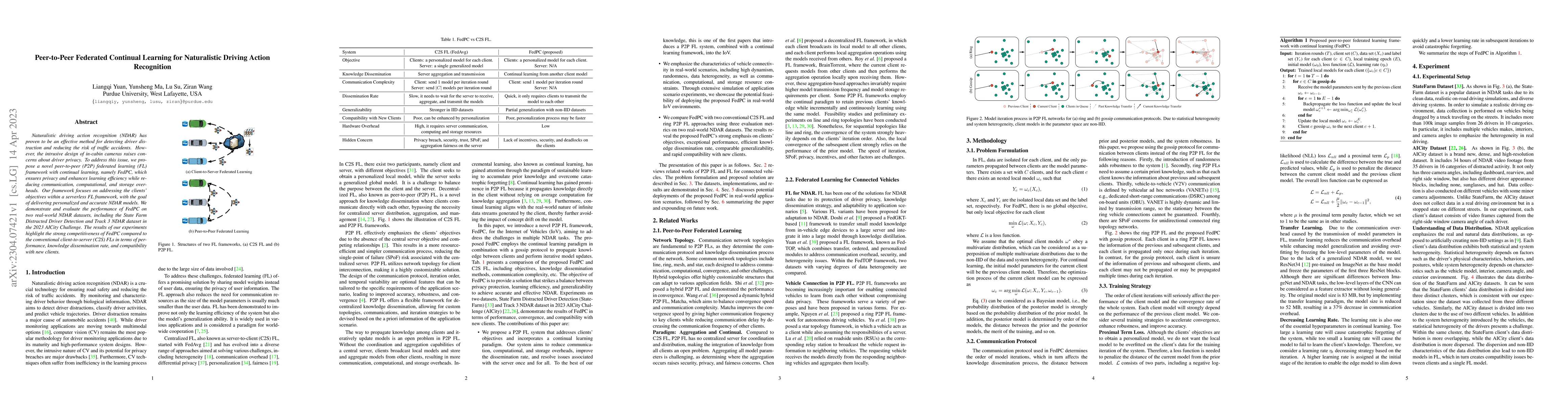 Thumbnail for Peer-to-Peer Federated Continual Learning for Naturalistic Driving
  Action Recognition