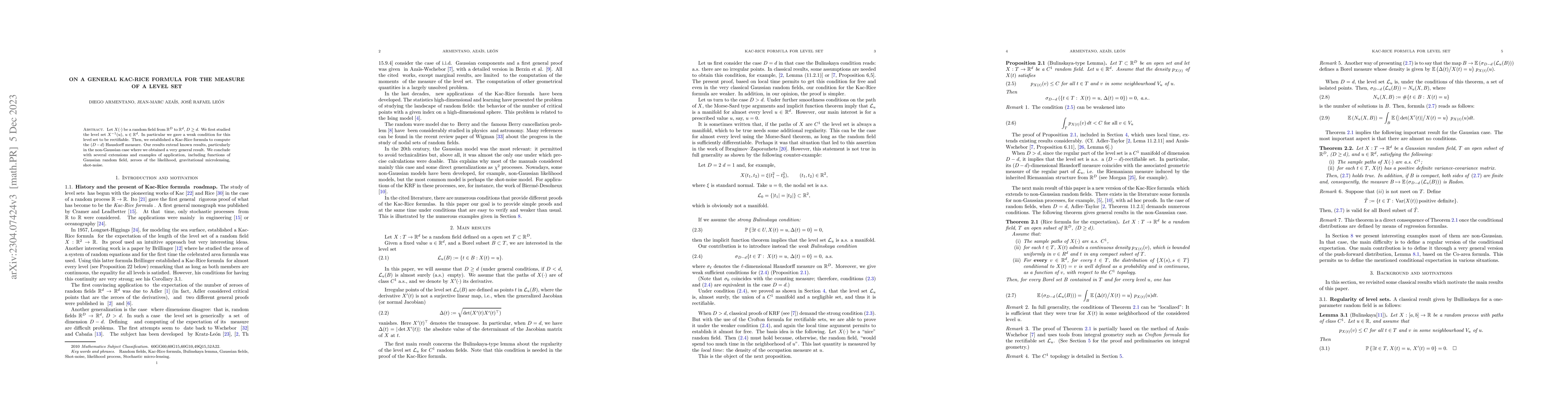 Thumbnail for On a general Kac-Rice formula for the measure of a level set