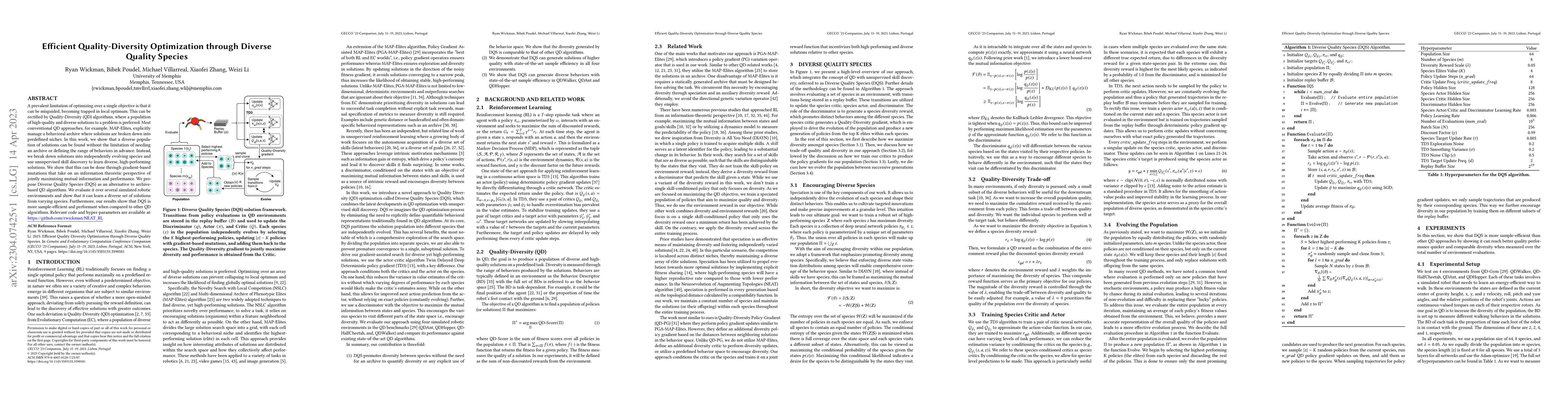 Thumbnail for Efficient Quality-Diversity Optimization through Diverse Quality Species