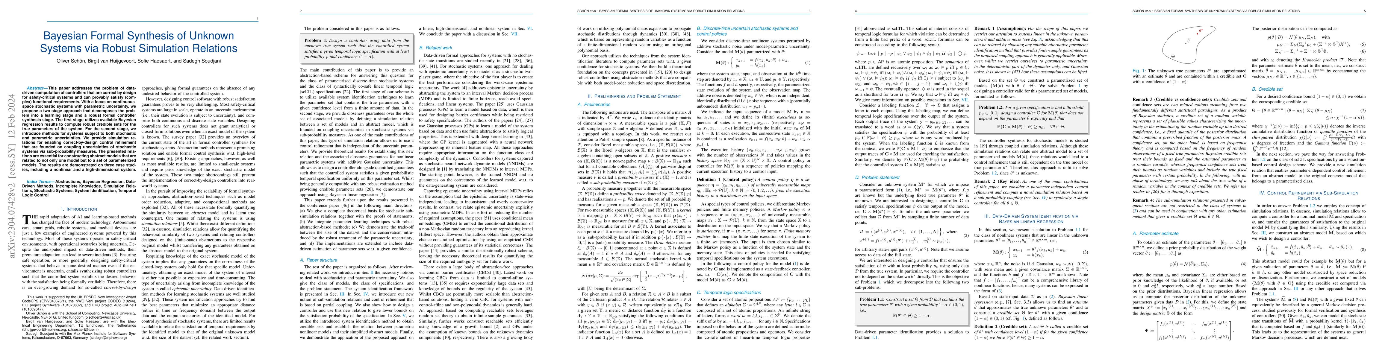 Thumbnail for Bayesian Formal Synthesis of Unknown Systems via Robust Simulation
  Relations