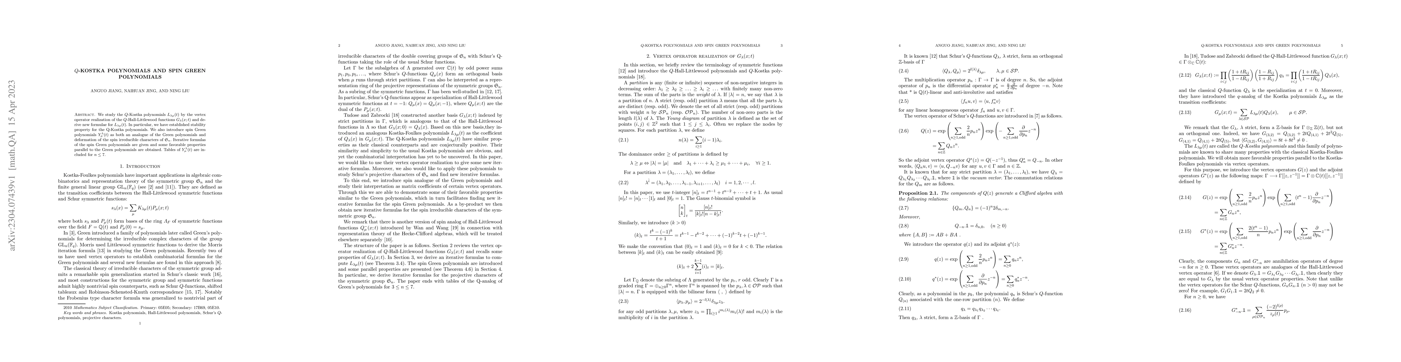Thumbnail for Q-Kostka polynomials and spin Green polynomials