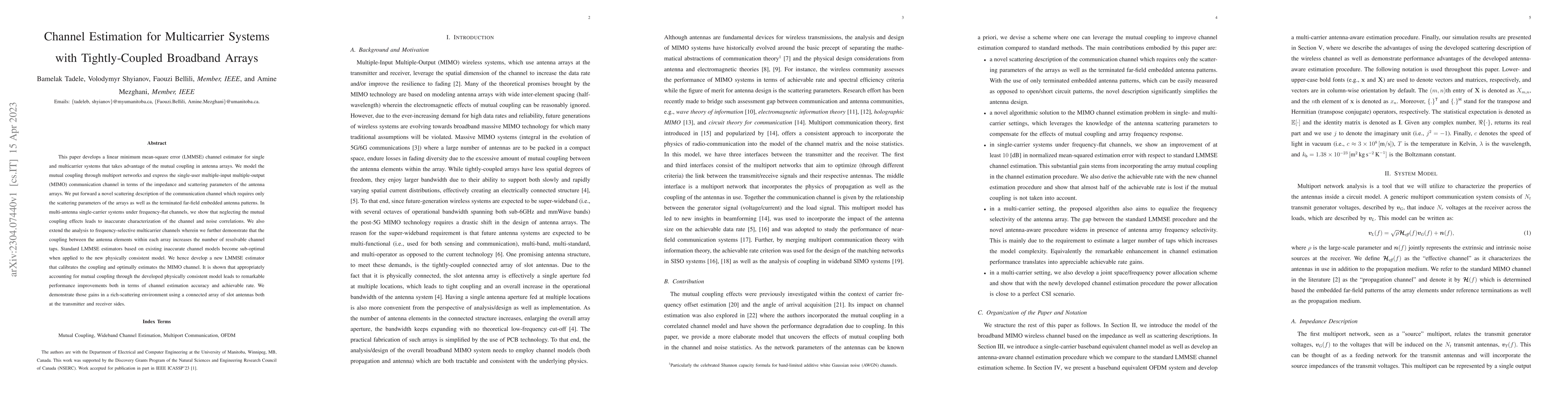 Thumbnail for Channel Estimation for Multicarrier Systems with Tightly-Coupled
  Broadband Arrays