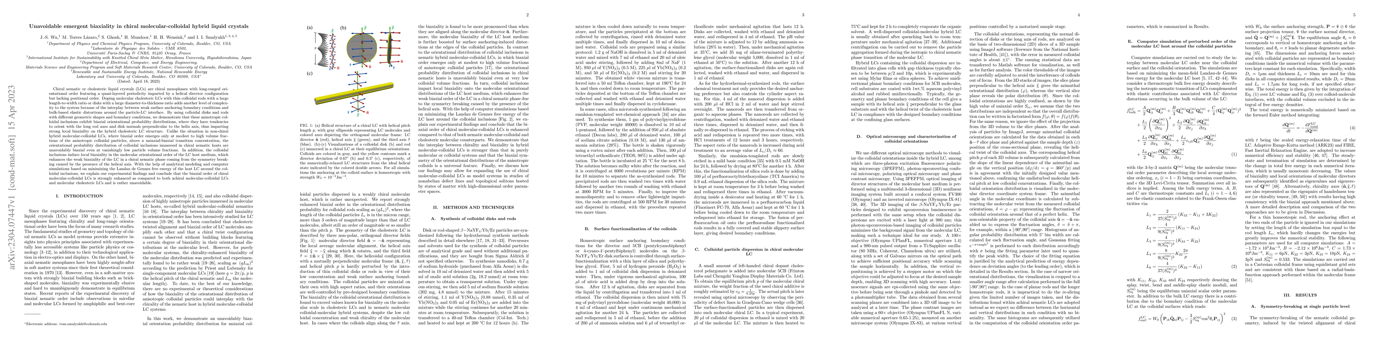 Thumbnail for Unavoidable emergent biaxiality in chiral molecular-colloidal hybrid
  liquid crystals